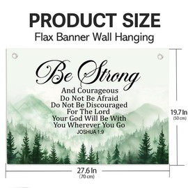 Be Strong And Courageous Joshua 1:9 Christian Wall Hanging Banner,Bible Verse Linen Canvas Hanging Banners Flags Decor For Home Office Living Room Church Wall Decor