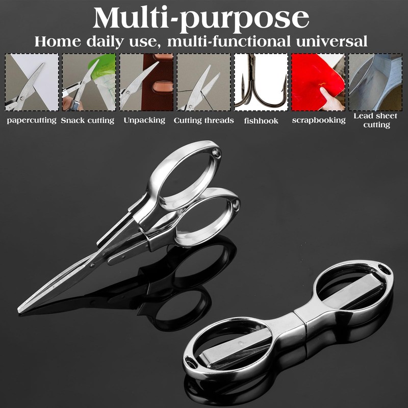 2 Pcs Silver Folding Scissors Stainless Steel Mini Scissors 8.3X