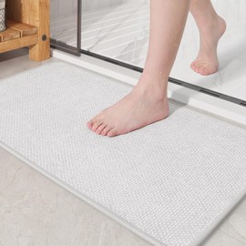 Color&Geometry Quick Dry Thin Bath Mat- Absorbent, Non Slip, Non Shedding, Washable, Flat Rubber Backed Silver Grey Bathroom Rugs- 16"x24" Small Chenille Bath Mats for Bathroom Floor & Shower