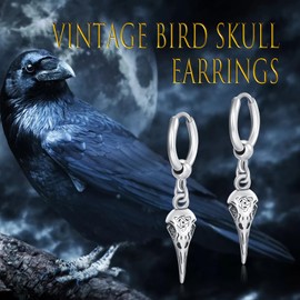 Viking Earrings for Men 925 Sterling Silver Raven Skull Earrings Rune Viking Amulet Jewellery for Men Women Sterling Silver, Sterling Silver, Cubic Zirconia