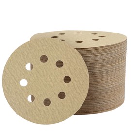 Shaywa 100 Pack 5 Inch 8 Hole Hook and Loop Gold Sanding Discs 220 Grit Orbital Sander Pads Sandpaper for Orbital Sander Sand Paper for Automotive and Woodworking