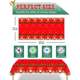 TOPWAYS Christmas Table Cloth, Red Santa and Snowman Christmas Disposable Plastic Xmas Tablecloth, 2 pack 137x274cm Rectangular Party Table Cover for Christmas and New Year Party Decoration