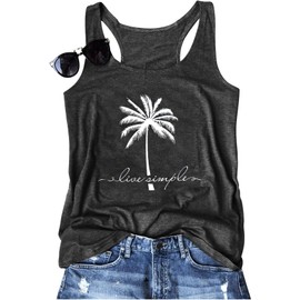 Live Simple Tank Top Women Coconut Tree Graphic Tank Top Beach Sleeveless Casual Loose Shirts Hawaiian Vacation Tops(Dark Gray3,M)
