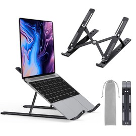 LAC FUTURE Laptop Stand for Desk - Foldable Laptop Riser with 10 Adjustable Height - Computer Stand Ventilated for Laptops 10-17 inches and Tablets (Black)