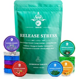 MR MIRYE Shower Steamers Aromatherapy Pack of 20 Organic Shower Bombs with Verbena, Orange and Vanilla, Watermelon, Lemongrass and Coconut, Eucalyptus and Mint, Essential Oil, Christmas