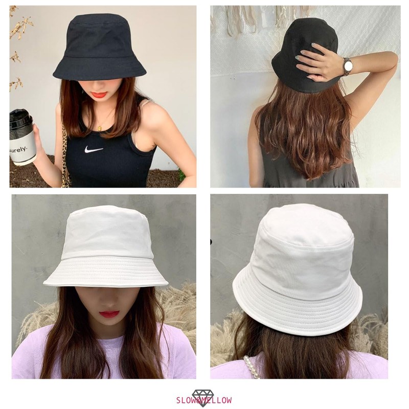 SLOW & MELLOW Bucket Hat, Unisex, Simple, Korean Style, Solid,