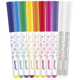 Janod - Magic Colouring Set for Children with Colour Changing Ink - 8 Felt Tip Pens + 2 Magic Pens - Set of 10 Felt Tip Pens with Water-soluble Ink - Painting for Children - From 3 Years - J07413