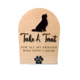 Take A Treat Sign For Doggie Bags for Weddings Parties and Special Occasions Engraved Maple Wood and 3D Acrylic Choose Dog Breed and Color