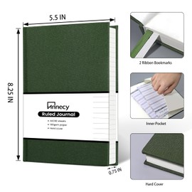 Annecy Numbered College Ruled Lined Journal Notebook, Medium 5.5x 8.25, 160 Pages 100GSM Writing Paper, A5 Green Faux Leather Cover with Pen Loop