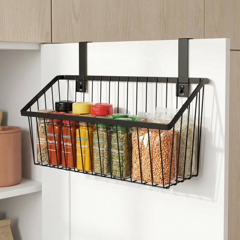 LeleCAT Grid Storage Baskets with Hooks, Over Cabinet Door Organizer,