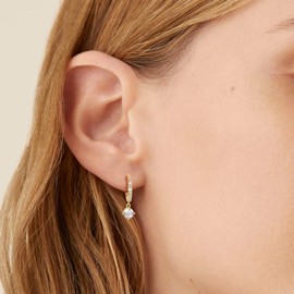 KRKC&CO Dangle Diamond Drop Earrings for Women, S925 Sterling Silver 5A CZ, 14K Gold/White Gold Plated 15mm Small Huggie Hoop, Hypoallergenic Dainty Earrings (Iced Hoop-5mm-14K Gold Plated)