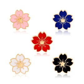 KDSSYFT Cherry Blossom Pin Badge, Set of 5 Colors, Cherry Blossom Badge, Sakura Motif, School Insignia Style, Japanese Design, Mini Size, Cute, Jacket, Bag, DIY