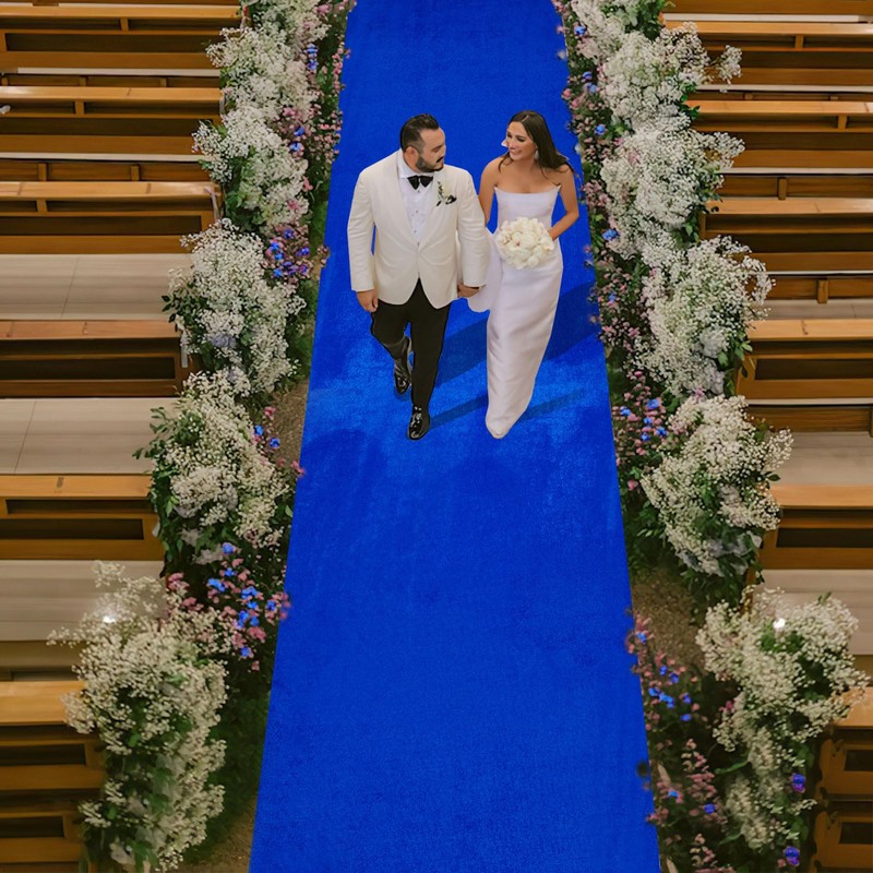 QueenDream Royal Blue Velvet Aisle Runner: 4.5FT x 20FT -