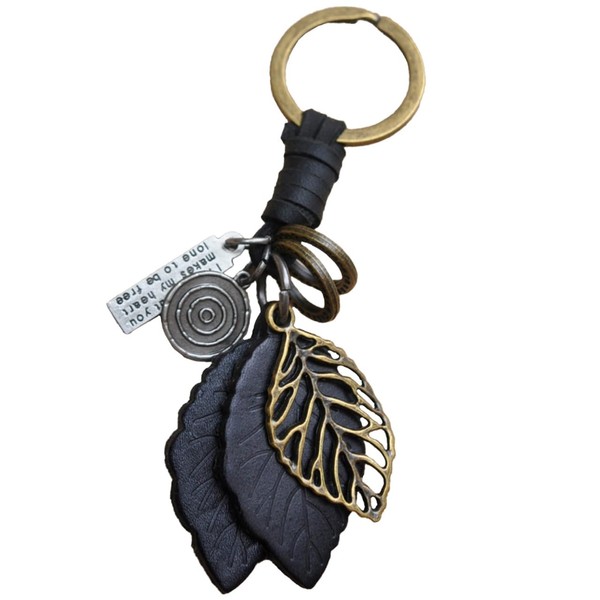 One Limitation AN066 Keychain, Charm, Leather, Retro, Leaf Design, Casual,