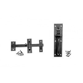 Renovators Supply Manufacturing Door Lock Latch 7 in. Black Iron Norfolk Thumb Door Latches Two Sided Colonial Locks with Mounting Hardware