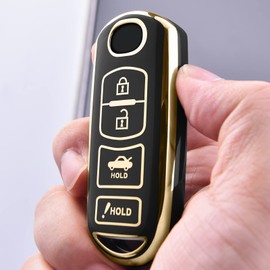 ELOHEI for Mazda Key Fob Cover Case, Compatible with Mazda 3 6 8 Miata MX5 CX3 CX4 CX5 CX7 CX9 Premium Soft TPU 360 Degree Full Protection Key Shell(Black (4 Button))