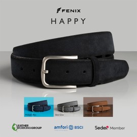 Fenix Men's Belt, Adjustable Leather Belt, Happy Size 85 cm to 115 cm, Men's Leather Belt with Buckle, 35 mm Wide, Belt Made of Velour Cowhide Leather, jet black