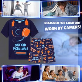 CityComfort PJs for Boys & Teenagers Short Pyjamas Set Loungewear Soft Gamer Nightwear Breathable Summer Sleepwear Gaming Gifts for Boys (13-14 Years, Navy/Multi)