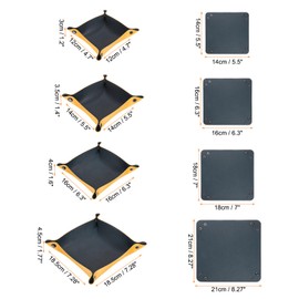 HARFINGTON 4pcs PU Leather Valet Tray Unisex Folding Small Catchall Tray Organizer Portable Nightstand Bedside Desk Tray for Key Wallet Watch Coin Jewelry Dice, Navy Blue Yellow