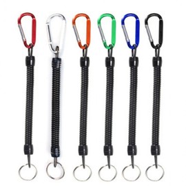 Anti-Loss Spring Coil Lanyard with Carabiner for Camping & Fishing Random Color 6ea