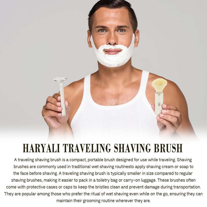 Men's Travel Shaving Brush with White Badger Hair in Stainless