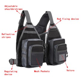 FLYDWV Multi functional breathable vest for sea fishing adventure fishing (black)