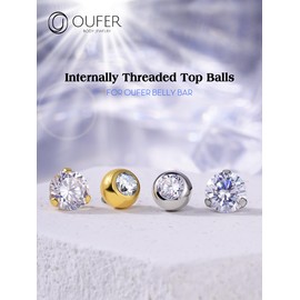 OUFER 2PCS Titanium 14G 5mm Internally Threaded Replacement Balls for Belly Button Rings, Clear CZ Gem for 1.6mm Barbells - Silver