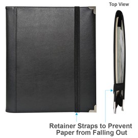 MSP-240-11.5" x 13.75" Large Sheet Music Folder With Retaining Straps + Bonus Metal Music Book Clip for Orchestra, Band, Instrument Player (Bundle Set)