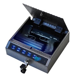 Peilux Gun Safe, Biometric Gunsafe for 2 Pistols, Fingerprint, Digital PIN and Key 3 ways Unlock, Handgun Safe Lock Box for Home Bedroom Nightstand and Car, Metal Case, USB-C Charging, Rechargeable