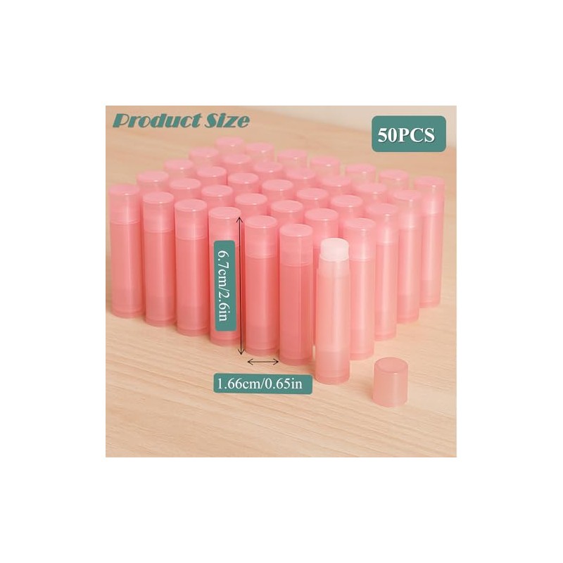 50 tubos de bálsamo labial vacíos de plástico rosa recargables