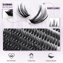 Fluffy Lash Clusters Kit 60D Spiky Fluffy Lash Clusters 10-18mm Volume Eyelash Clusters D Curl Cluster Eyelash Extensions 3D Wispy Lash Clusters DIY Lash Extension Kit Lash Bond and Seal&Tweezers