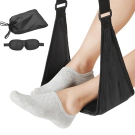 Airplane Footrest with Eye Mask, Foot Hammock (Memory Foam), Foot Sling for Airplane, Adjustable Plane Leg Rest, Foot Hammock as Essentials for Long Flight, Suitable Foot Rest for Under Desk at Work