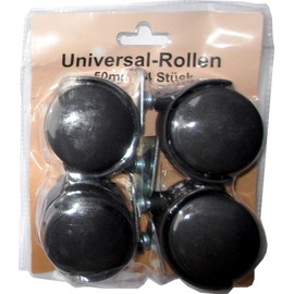 Set of 4 Furniture Castors / Transport Castors / Swivel Castors Diameter 50 mm without Brake Plastic with Mounting Plate