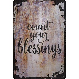 Wall Art Tin Sign Count your blessings cursive grateful blessed Beige Home Decor Funny Gift 12 x 8 Inch