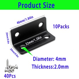 10 PCS Blcak L Bracket, with 40 PCS Screws,Heavy Duty Corner Brace, Polished Silver Stainless Steel Braces for 90° Right Angle Corner Bracket for Wood Furniture Frame Fence(2.4in)