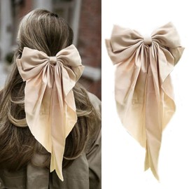 Silky Satin Oversized Long-tail Bow Clip, Large champagne color Hair Bow for Women Girl, Hair Accessories with Long Tail, 1Pcs(champagne color)