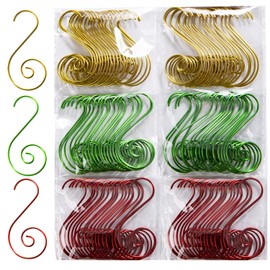Photway 50 mm S-Hooks Christmas Pack of 120 Hooks Christmas Baubles S Hooks Christmas Tree Decoration Hangers Christmas Bauble Christmas Decorations Decorative Christmas Hooks Christmas Tree Hooks (Red Green Gold)