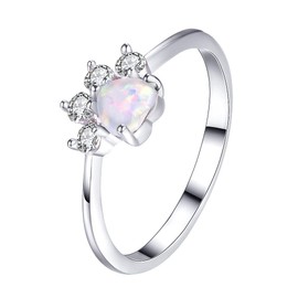 Lovely CZ Pet Paw Print Stacking Rings Fashion Love Heart Opal Puppy Dog Cat Statement Ring Crystal Rhinestone Animal Promise Eterntiy Engagement Ring Tail Finger Band Dainty Jewelry Gifts for Women (6)