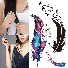 Yesallwas Fashionable Tattoo Stickers Cute Feather Set of 6 Colorful Feathers Tattoo Stickers Cute Peacock Feather Realistic Tattoo Sticker Body Stickers for Kids Women Waterproof Long Lasting Feather