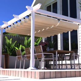 FLORALEAF Pergola Shade Cover Retractable Pergola Replacement Canopy Slide Shade Sail with Cable Hardware for Outdoor Patio Porch Garage Deck Backyard Awning Beige 3'x8'