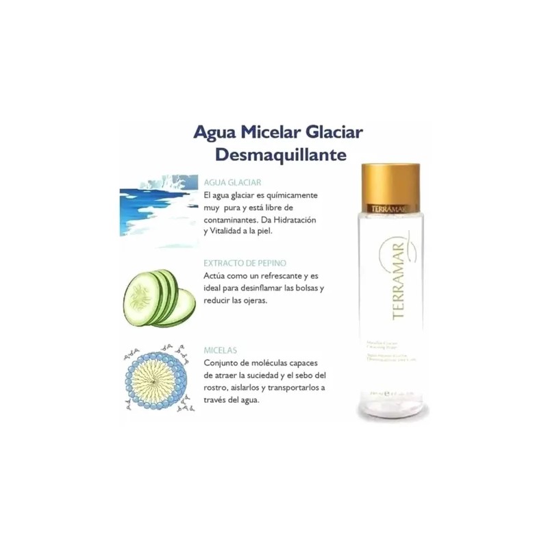 Agua Micelar Glaciar Desmaquillante Terramar, 240 Mls.