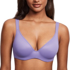 DOBREVA Women's Lightly Padded Underwire Bra Full Coverage Plus Size Balconette T Shirt Support Plunge Bras Cushioned Straps Water Lily Purple 40C