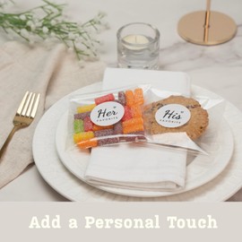 His Favorite Her Favorite Stickers (50 + 50) with 100 Clear Gift Bags – Perfect Wedding Party Favors, Guest Welcome Bag Stuffers, Bridal Showers & Engagements