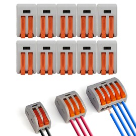 LEDSONE 10pcs Lever Nut Wire Connectors Electrical 2 Port Terminal Block Spring Wire Push Clamp Quick Compact Splicing Connectors for Circuit Inline, Flame retardant