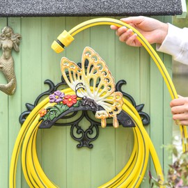 Sungmor Cast Iron Garden Hose Holder, Heavy Duty Wall Mounted Hose Hanger, Decorative Butterfly Water pipe Organizer, Hose Reel Rack for Outside, Garden Yard Decor