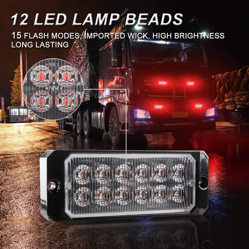 Sidaqi 1PCS Red LED Emergency Strobe Light Bar 12-24V 12