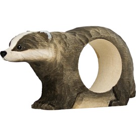 Wildlife Garden WG4569 Napkin Ring Badger - Hand Carved Wooden Napkin Ring for Table Decoration