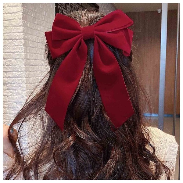 Yheakne Velvet Hair Bow Tail Satin Bow Long Tail Headwear Hair Accessories for Women Girls Gifts (Red)
