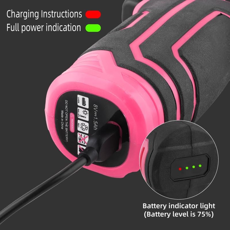 LIRFIX 110-Piece Pink USB Charging Electric Screwdriver Set - Low-Power
