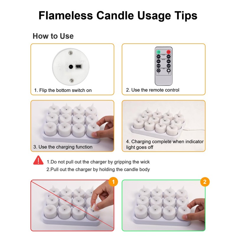 12 Pack Tea Lights Candles Battery Operated with Charging Dock,